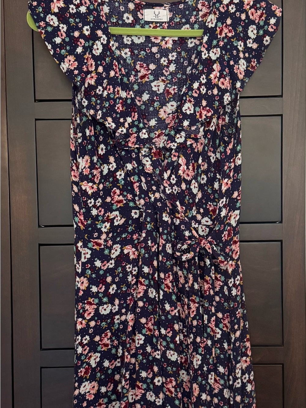 Navy Floral Midi Dress with Pink & White Blooms